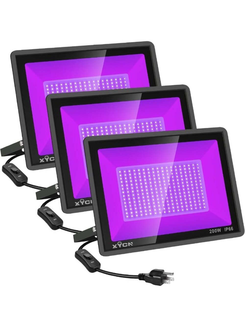 3 Pack 200W Waterproof LED Black Lights for Outdoor Parties, Glow in the Dark